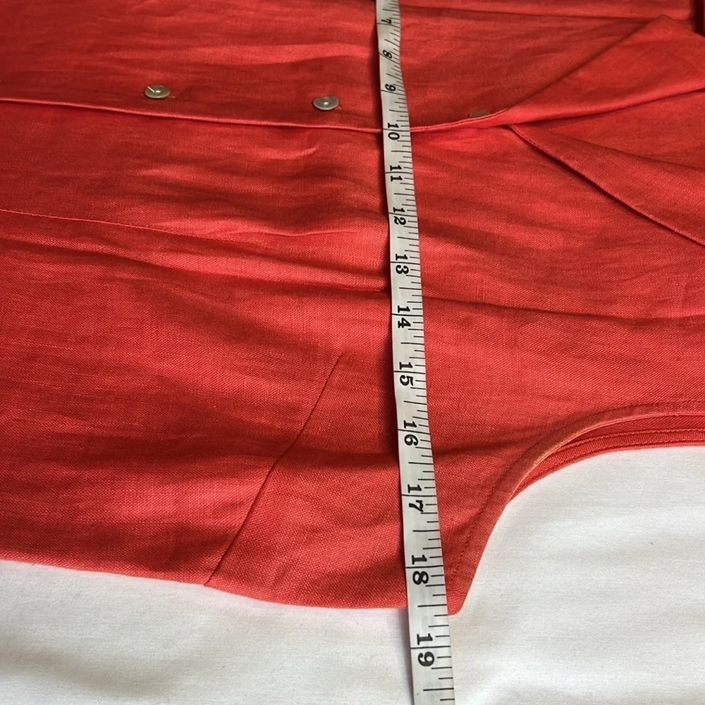 Long maxi, 100% linen, orange, pearl button sheath dress SZ L